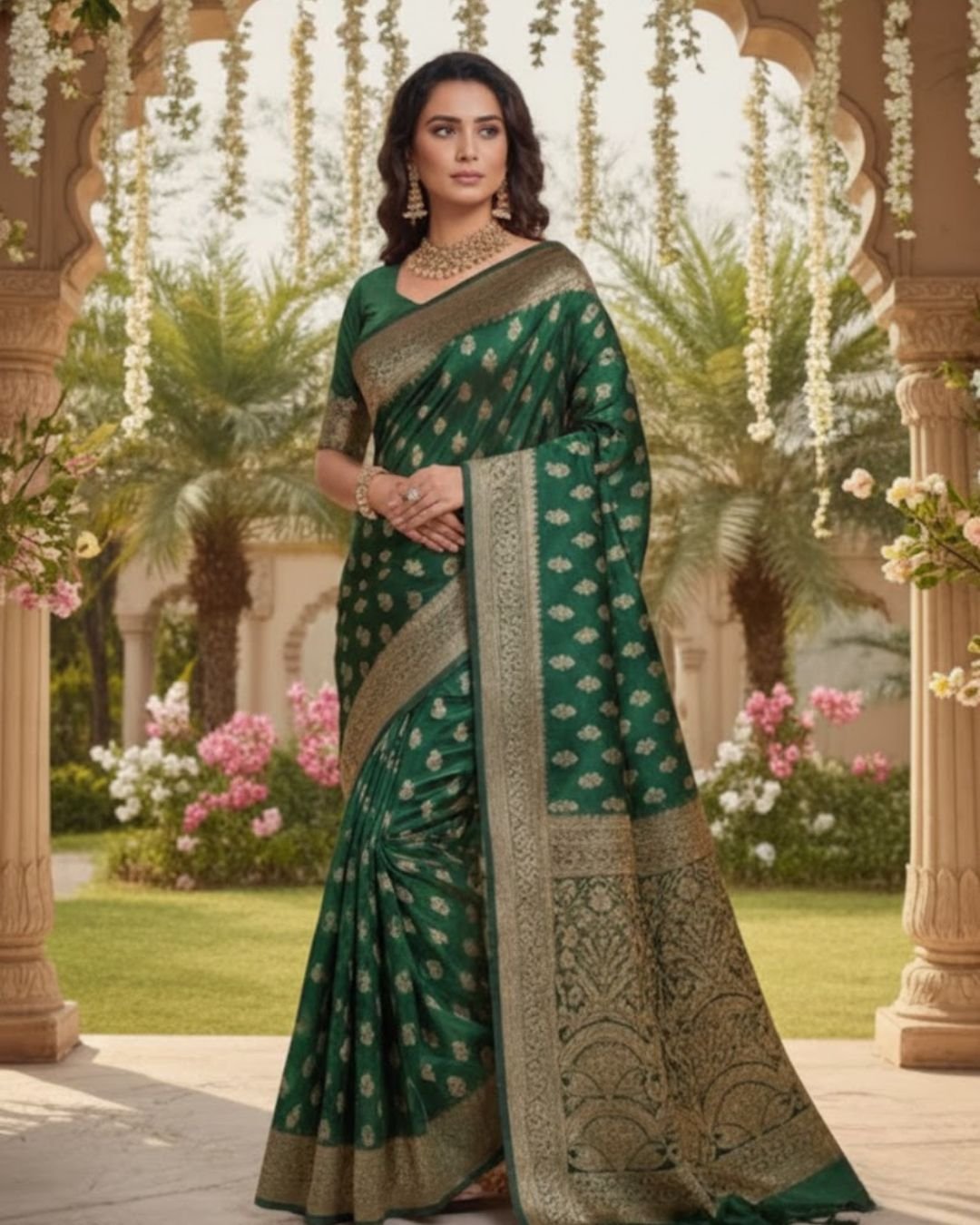 Teal Green Woven Zari Border Party Wear Saree with Rich Pallu - Image 2
