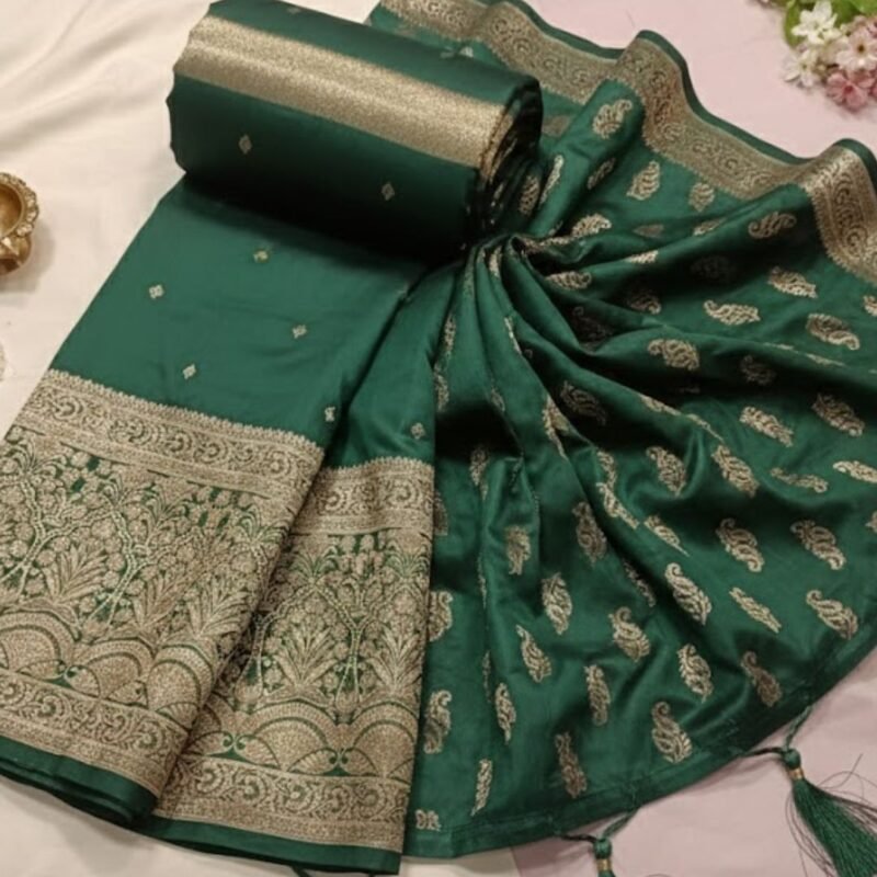 Teal Green Woven Zari Border Party Wear Saree with Rich Pallu