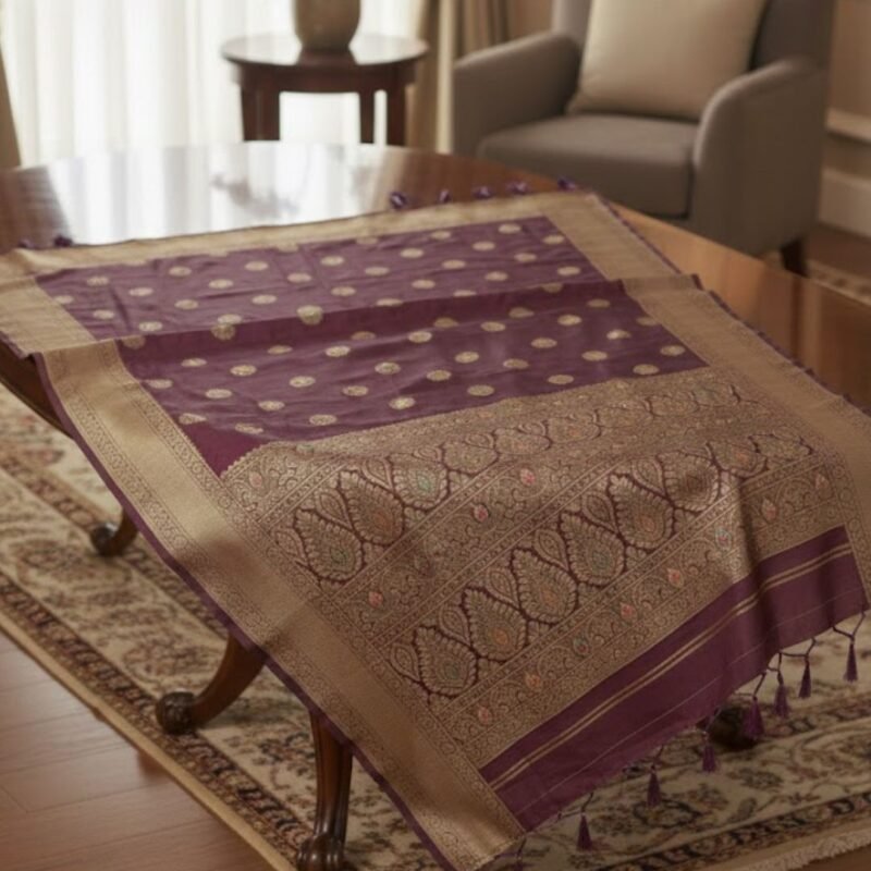 Royal Wine Banarasi Silk Saree with Gold Zari Heritage Border