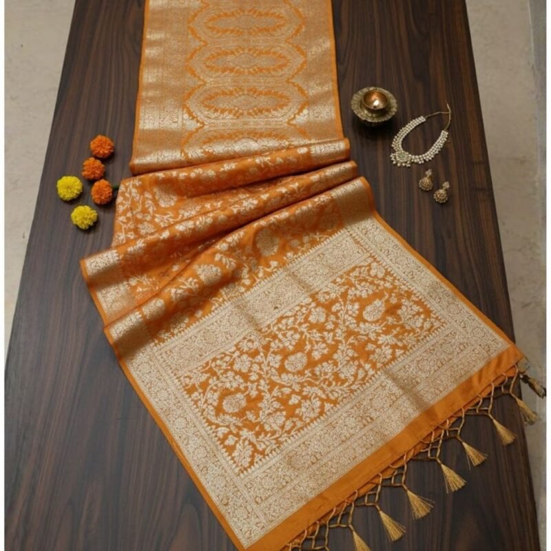 Mustard Gold Banarasi Silk Saree with Rich Antique Zari Floral Jaal