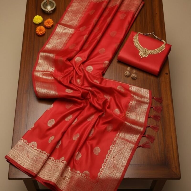 Royal Red Banarasi Silk Saree with Gold Zari Paisley Buti & Rich Woven Border