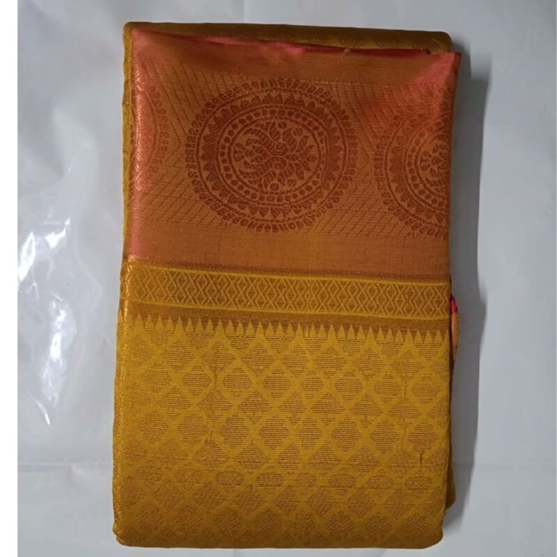 Royal Mustard & Copper Zari Woven Silk Saree with Traditional Temple Border