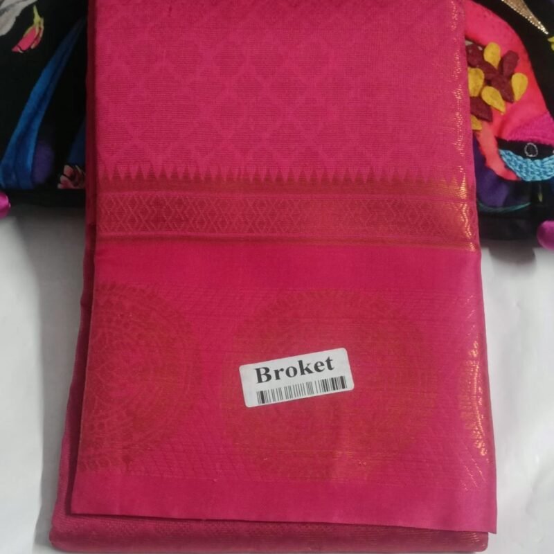 Rani Pink Brocade Silk Saree with Subtle Zari Weaving & Traditional Border