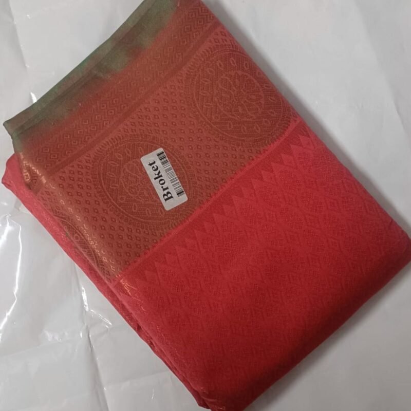 Coral Peach Brocade Silk Saree with Antique Gold Zari Border